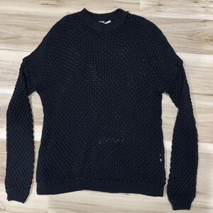 Free People Black Crochet Crewneck Pullover Tunic Sweatshirt Women’s Small